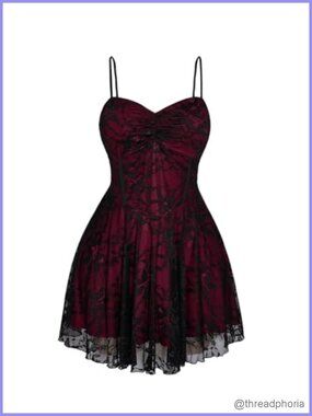 Women's Plus Size Lace Gothic Mini Dress Ruffle Short Sundress